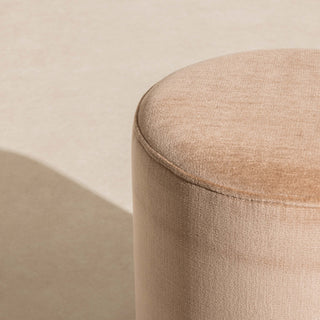 Velvet Pouffe with Walnut Plinth - Powder