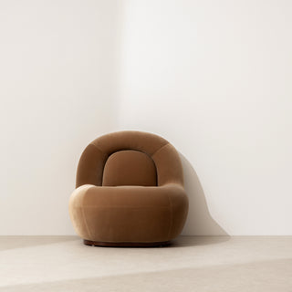 Velvet Lounge Chair with Walnut Plinth
