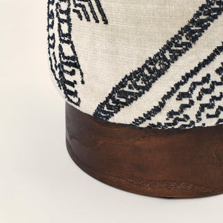 Velvet Pouffe with Walnut Plinth - Tiger Mountain