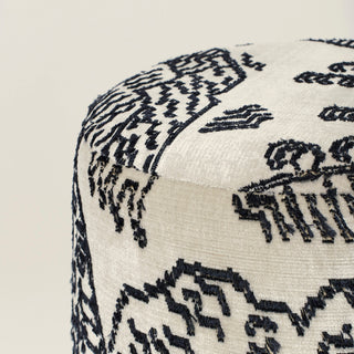 Velvet Pouffe with Walnut Plinth - Tiger Mountain