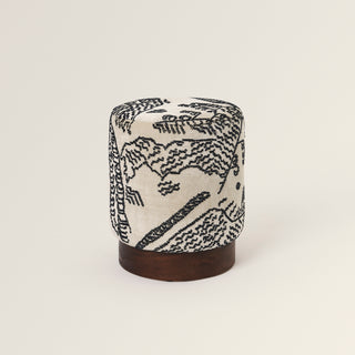 Velvet Pouffe with Walnut Plinth - Tiger Mountain