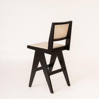 Cane & Upholstered Bar Stool - Black